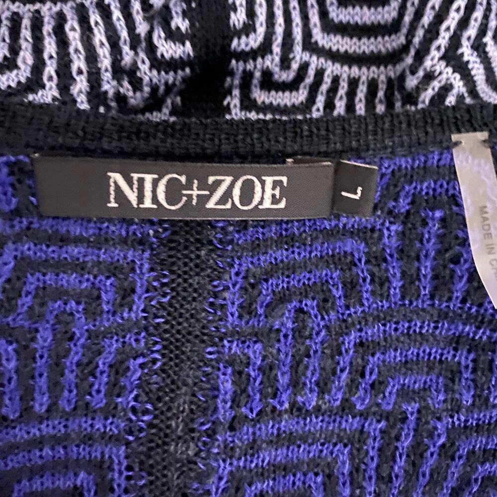 NIC+ZOE Blue and Black open Cardigan Sweater Size Large Fits like a Medium - Picture 3 of 4